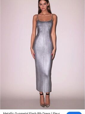 Metallic Gunmetal Flash Dress